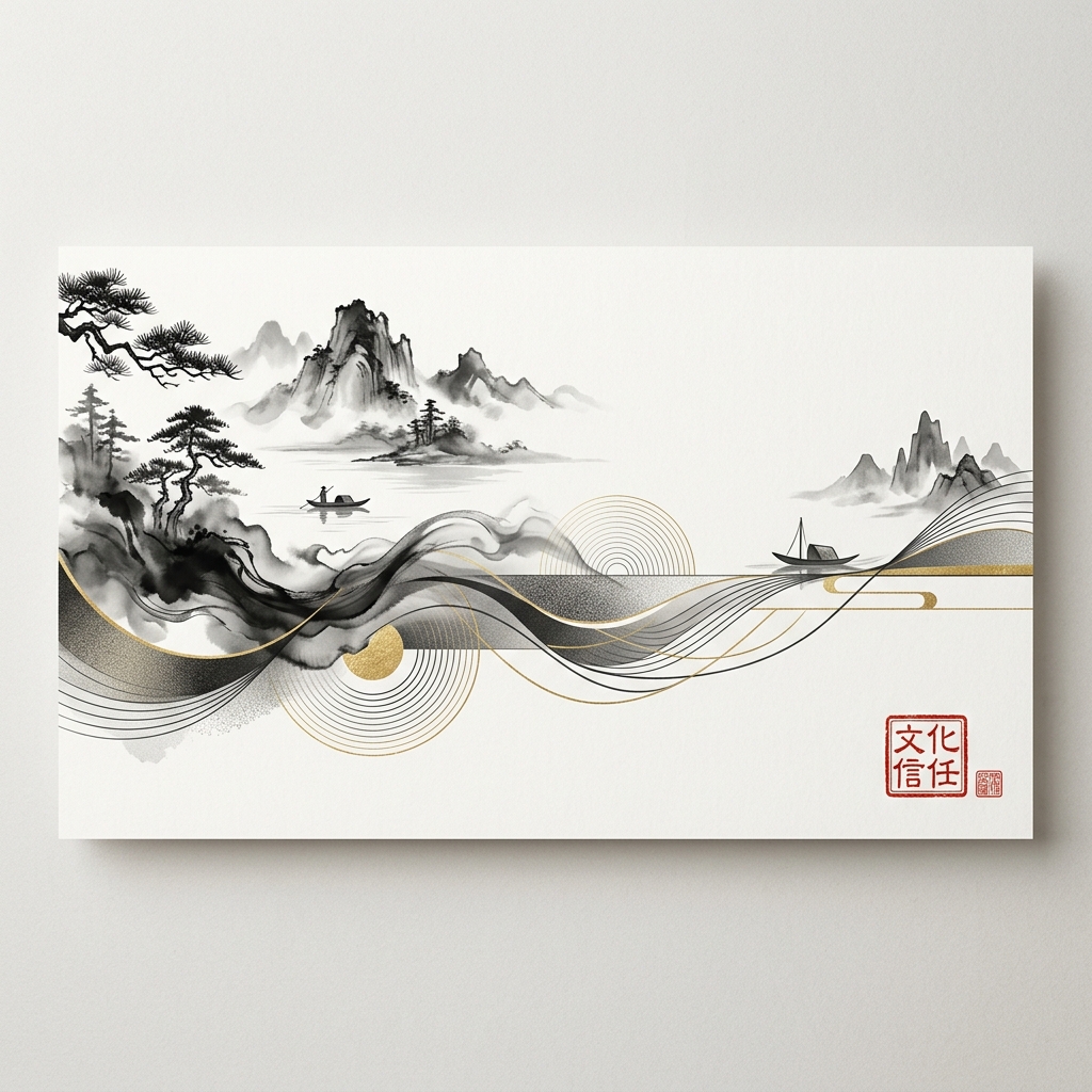 中華傳統水墨與現代極簡概念美學圖